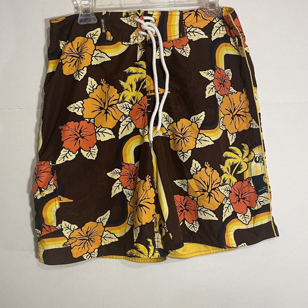 Corona Extra Board Shorts Men's Medium Swim Trunks Floral Surfing Swimming Beach